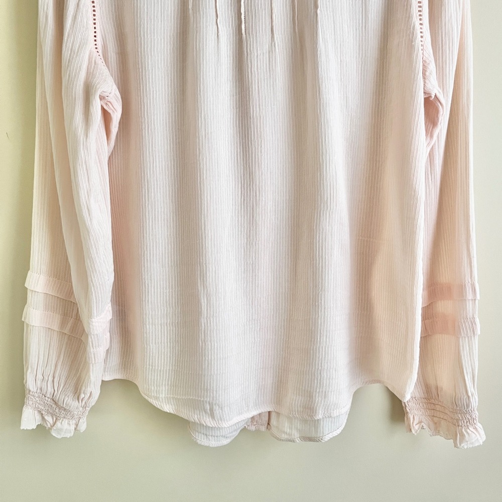Faherty Top Women's Medium 100% Organic Cotton Peach Ruffles Smocking Cottage - Picture 12 of 12